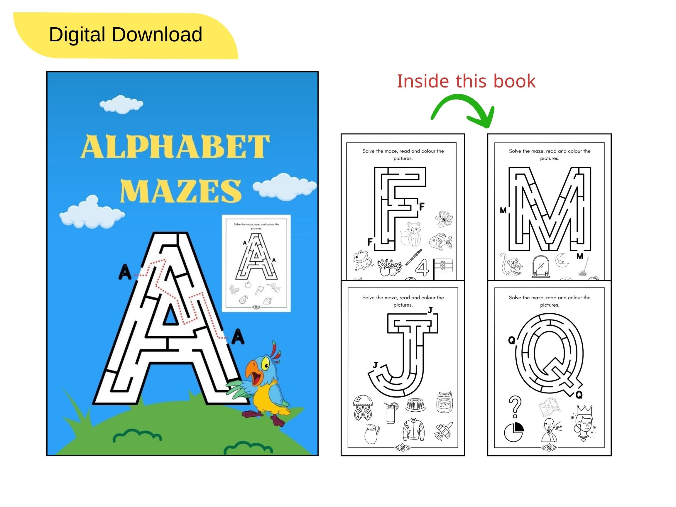 ALPHABET MAZE AND COLOURING ACTIVITY BOOK FOR KIDS