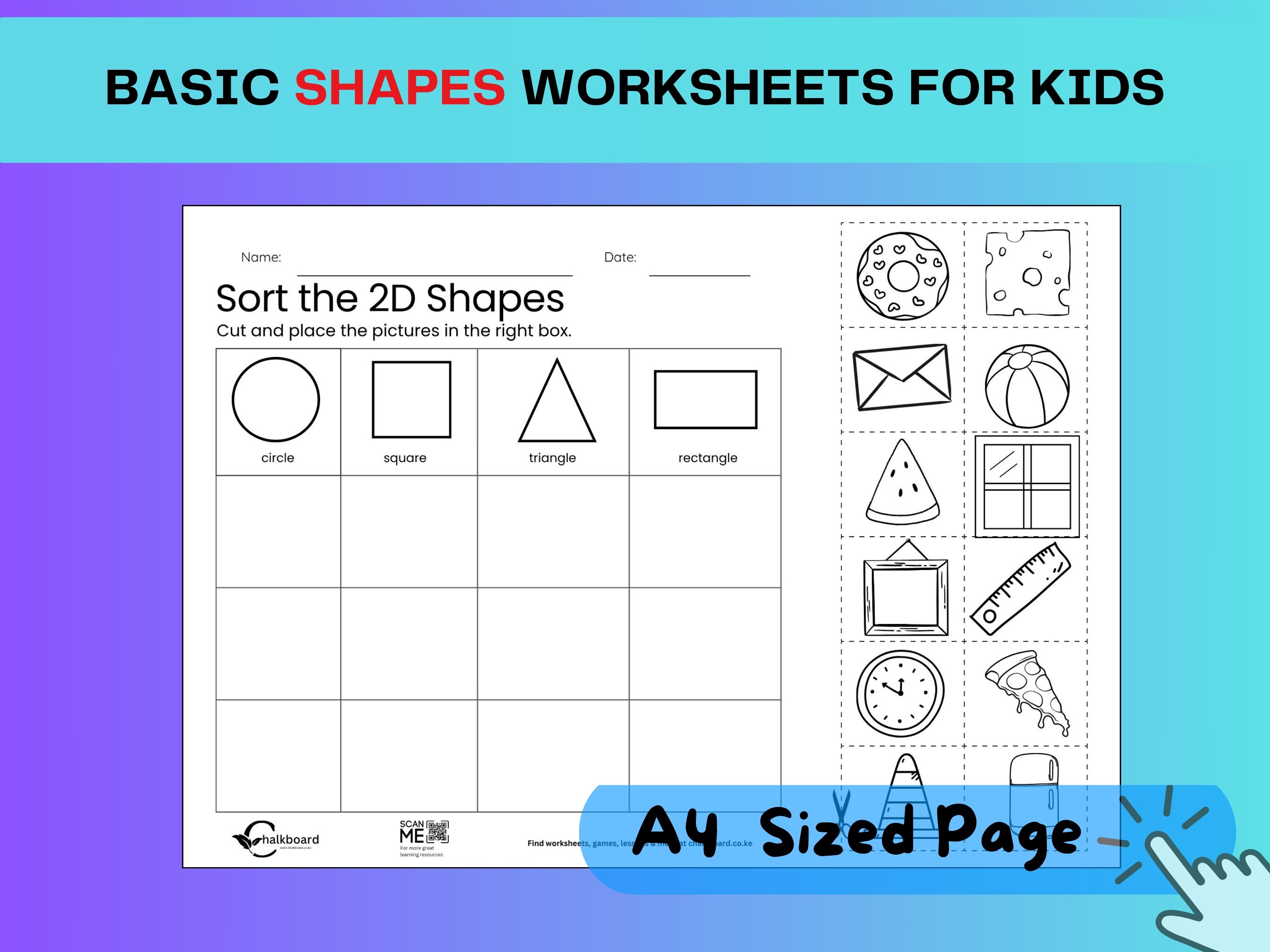 Basic 2D shapes - Cut & Paste worksheet for kids |PDF printable