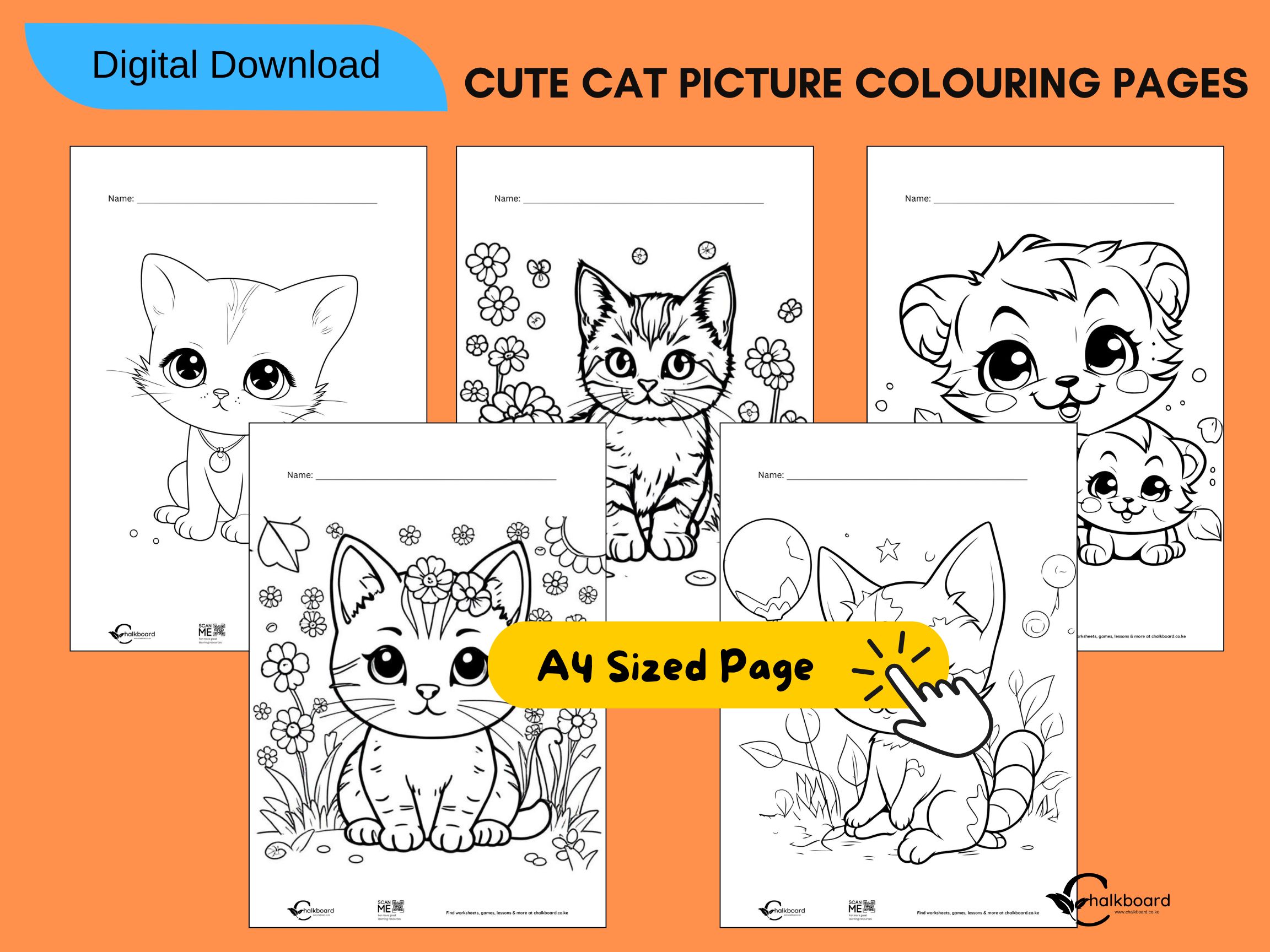 Cute Cat picture Colouring Pages for kids pdf