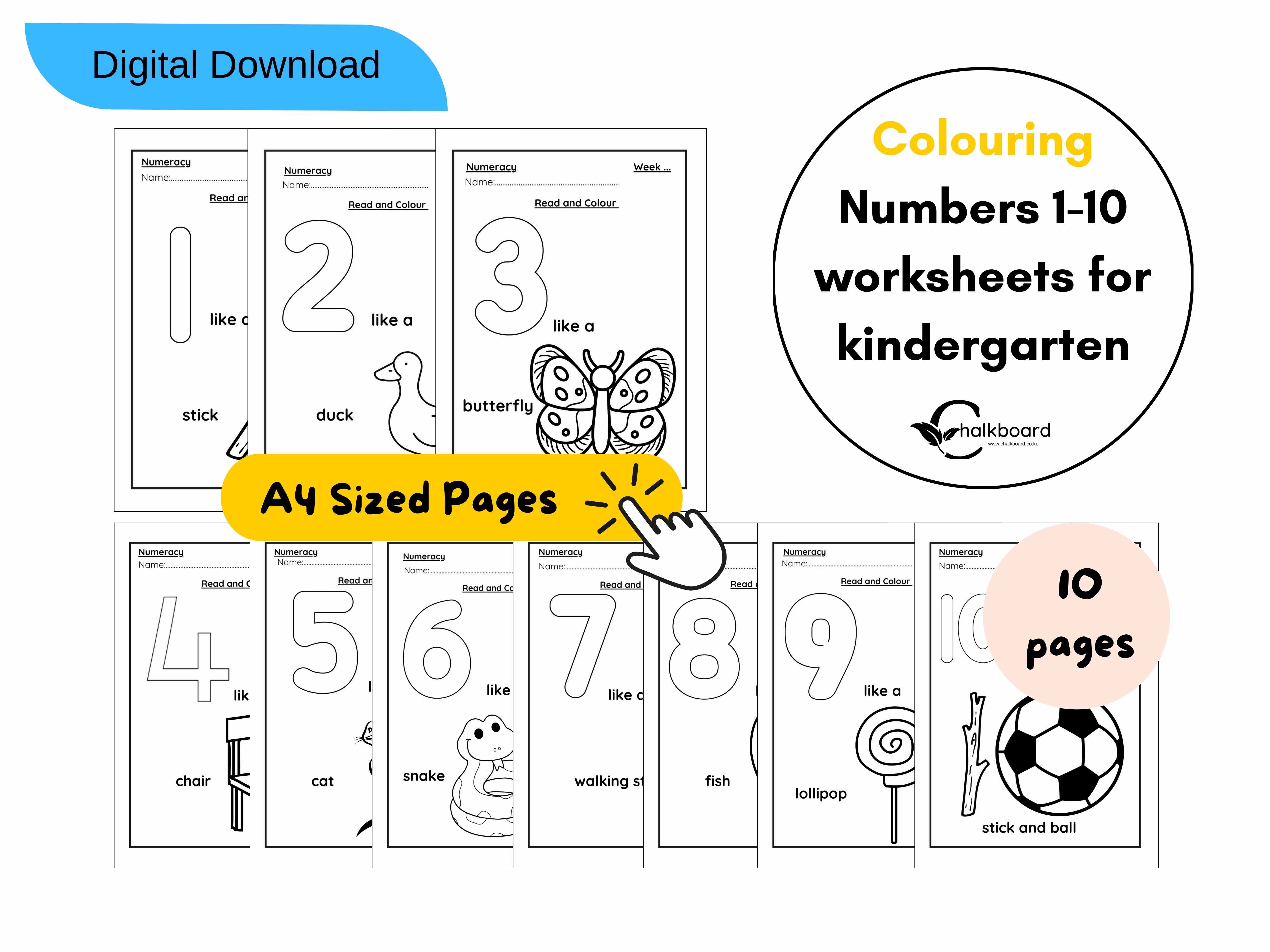 Colouring numbers 1-10 printable worksheets |pdf