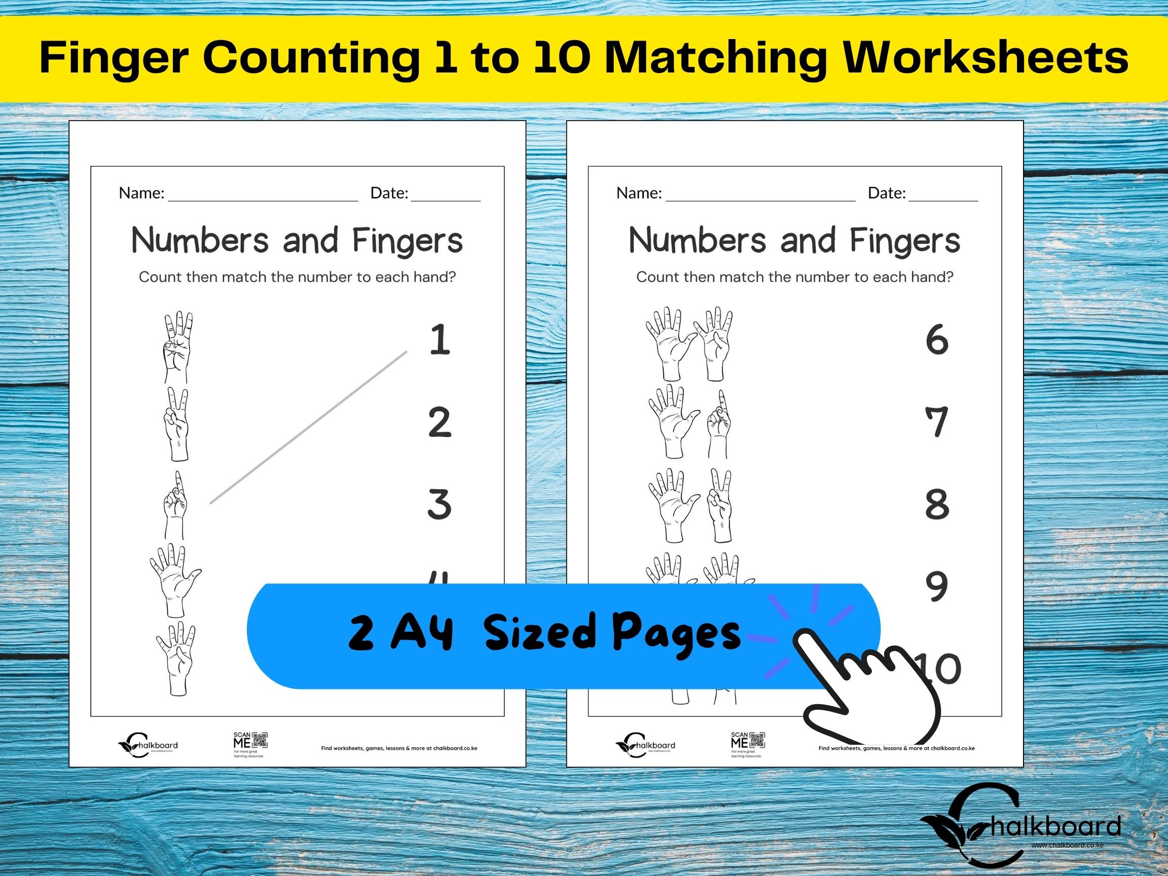 Count and Match: Fingers to Numbers 1-10  Matching Worksheet. 