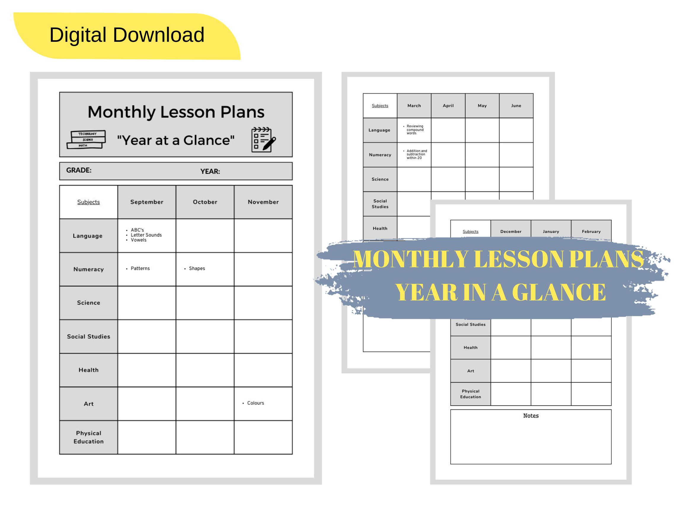 CURRICULUM PLANNING - MONTHLY LESSON PLAN TEMPLATES FOR FULL YEAR