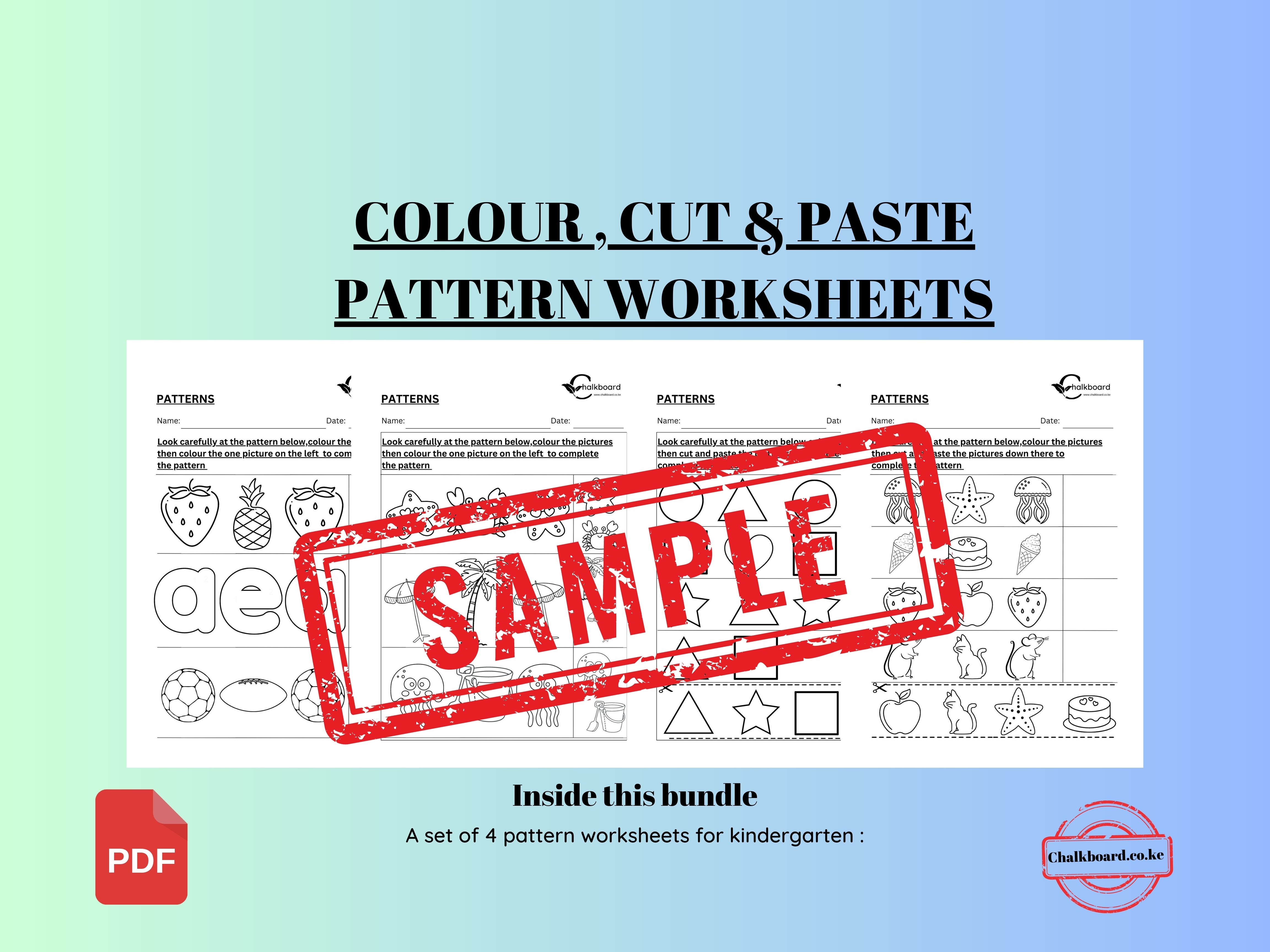 COLOUR, CUT AND PASTE WORKSHEETS FOR PRESCHOOLERS AND KINDERGARTEN