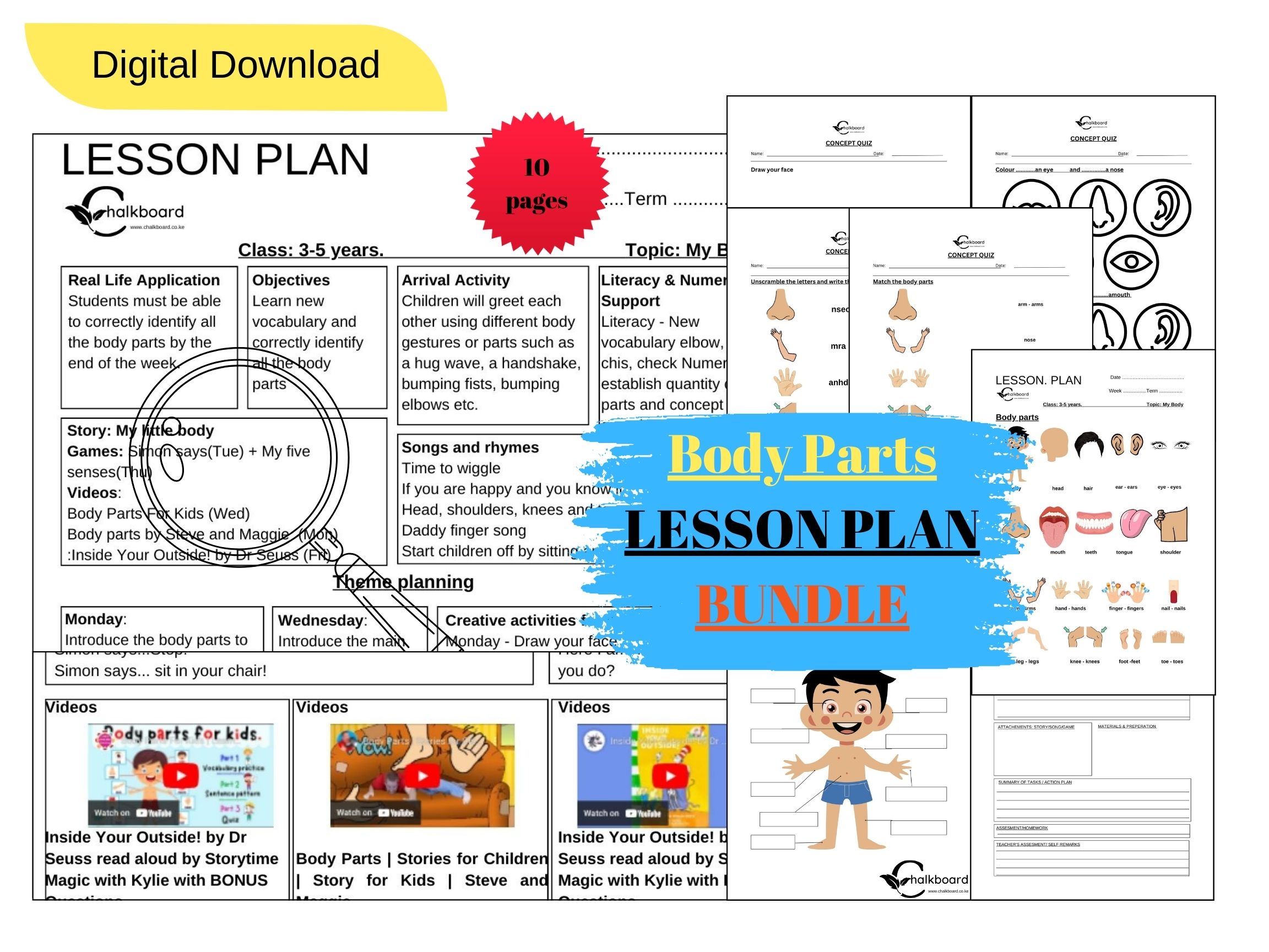 DETAILED  WEEKLY LESSON PLAN TEMPLATE - BODY PARTS | MY BODY