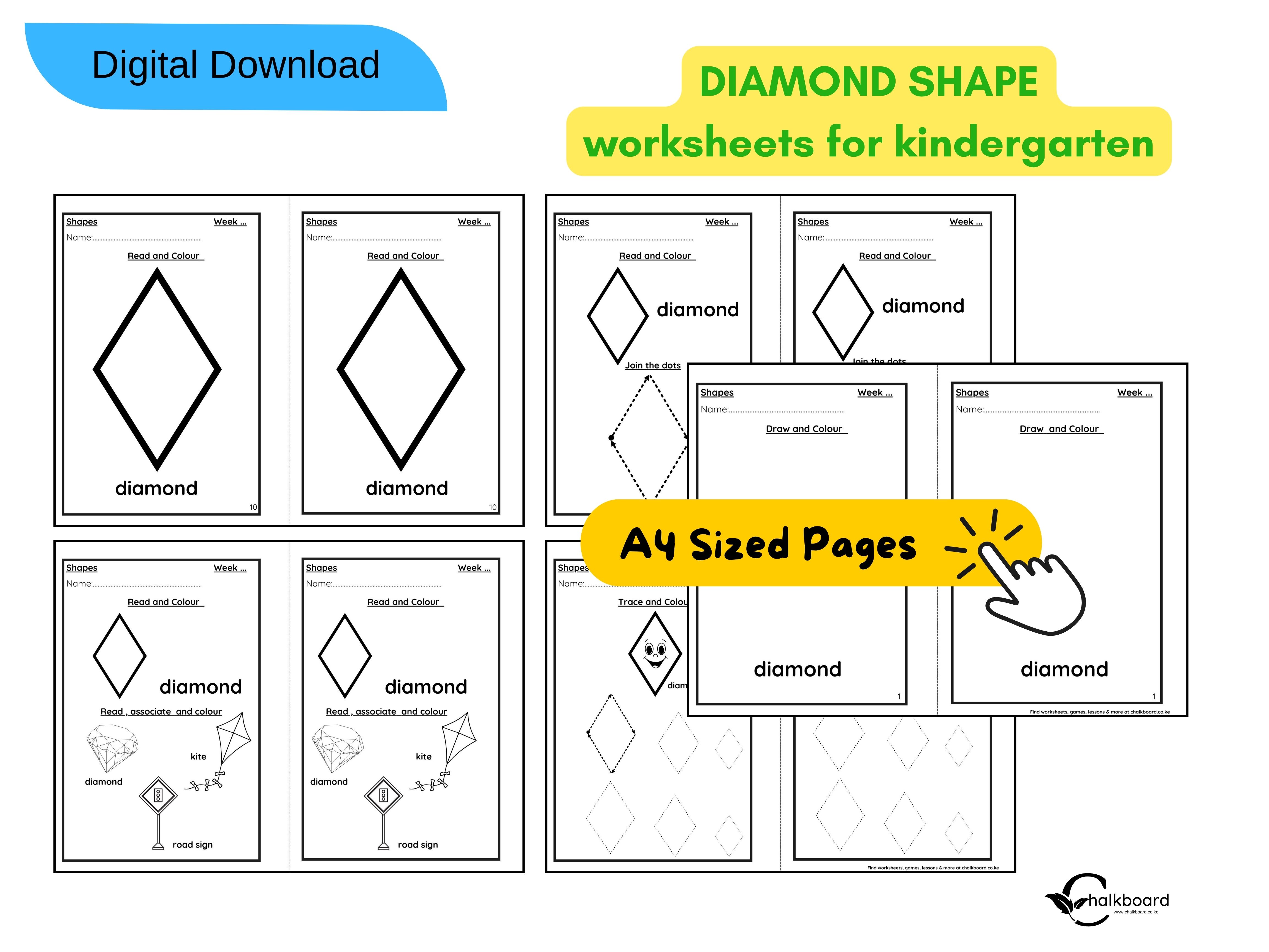 DIAMOND SHAPE KINDERGARTEN WORKSHEETS | PDF PRINTABLE