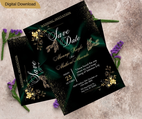 Editable: Wedding invitation - black and gold design
