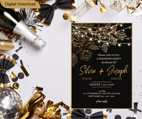 Customizable: Elegant black and gold wedding invitation