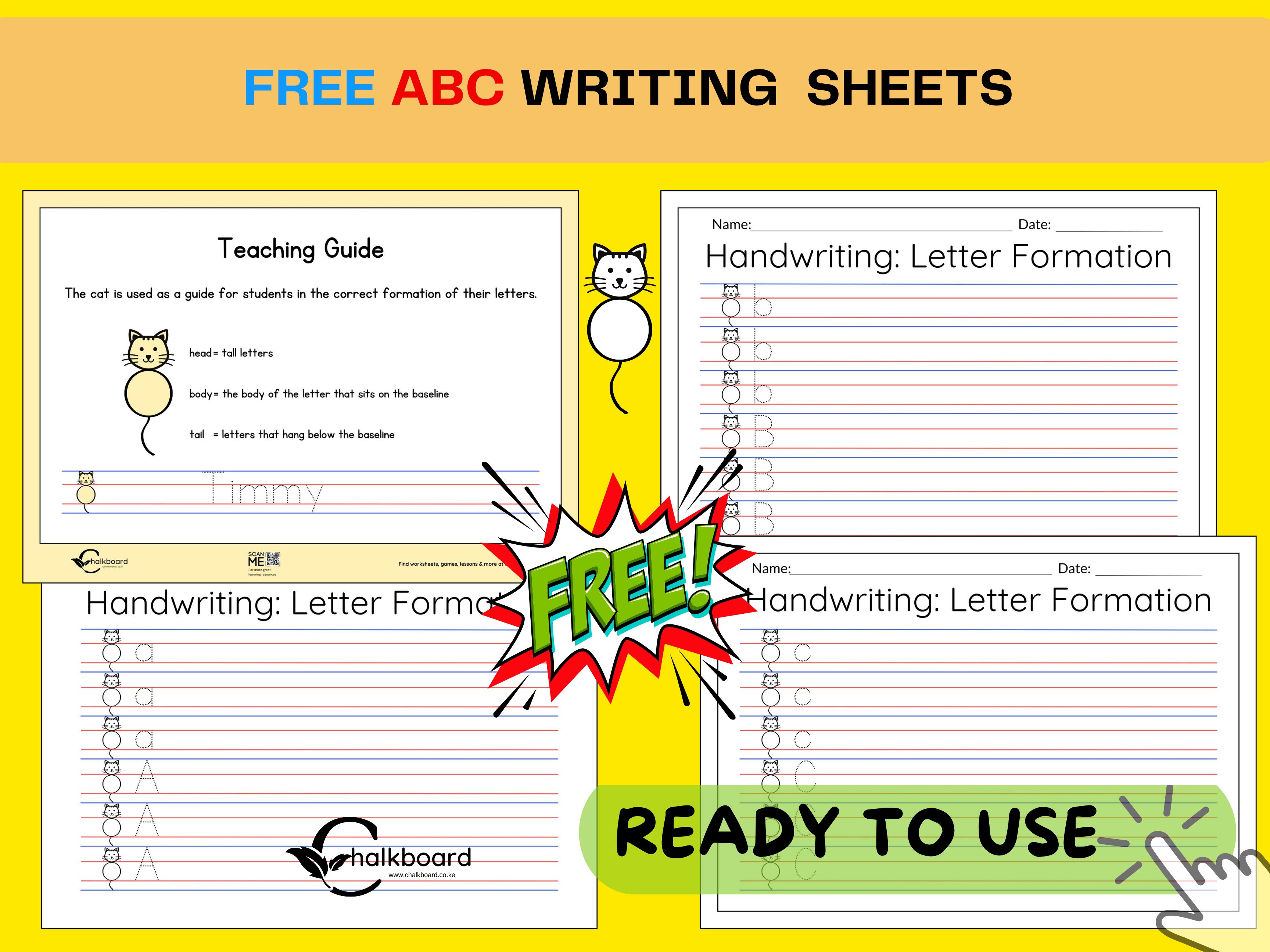 FREE  "Clever Cat" Alphabet Handwriting Sheets