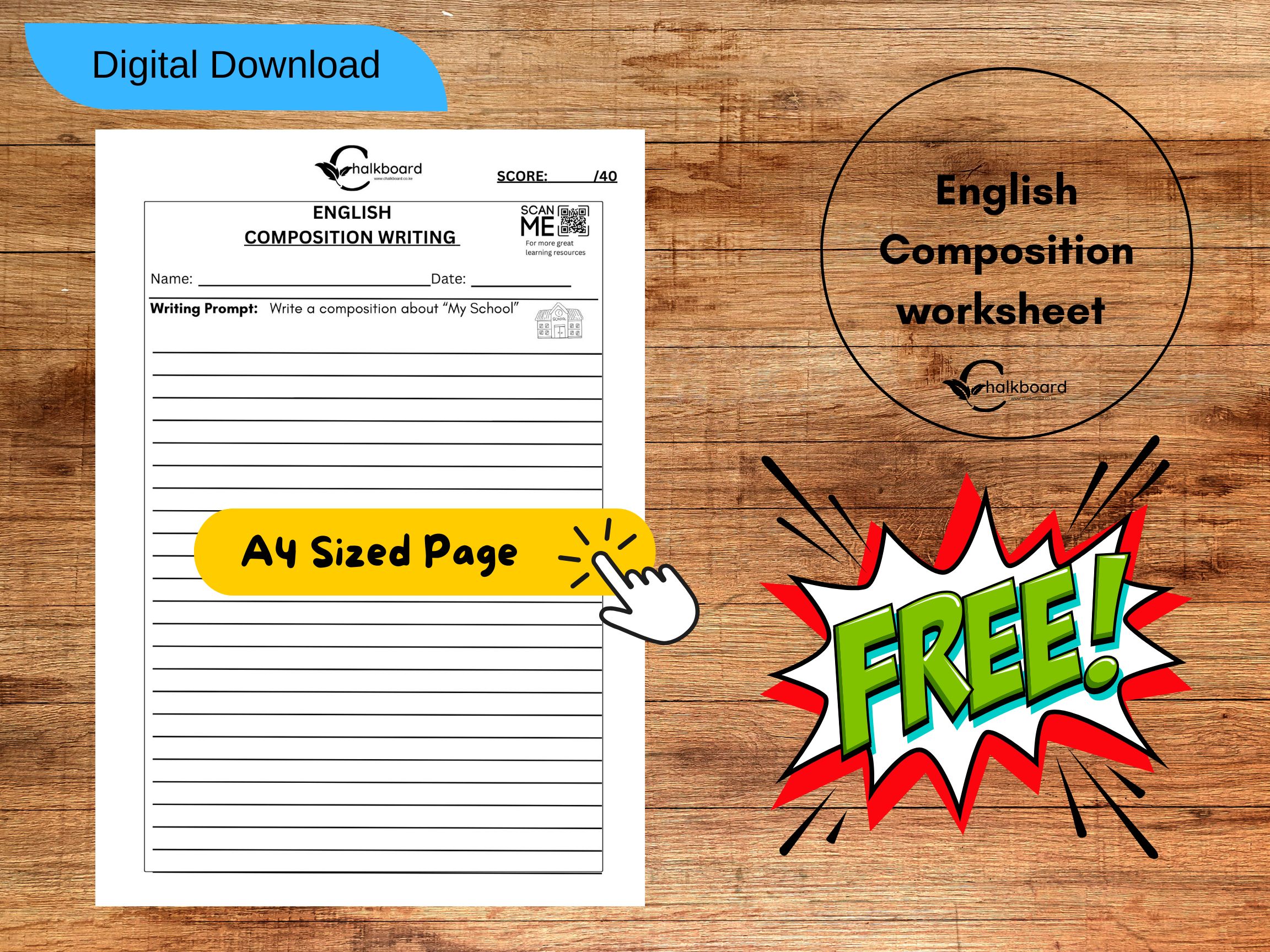 Free composition  about my school writing sheet 