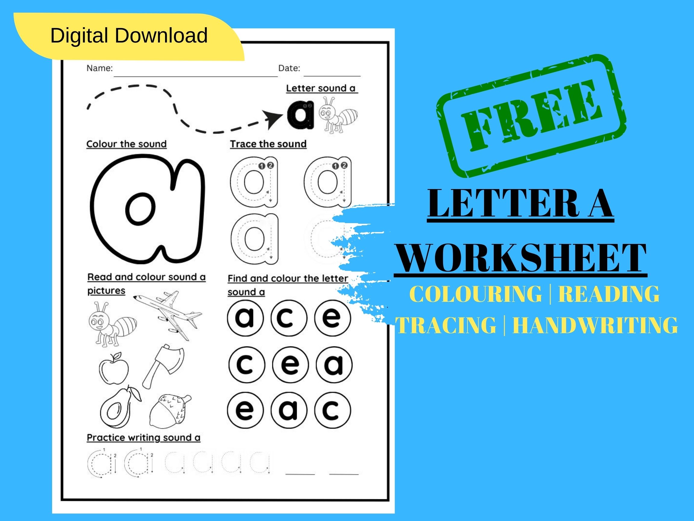 FREE KINDERGARTEN WORKSHEETS - PRINTABLE ALPHABET LETTER SOUND TRACING AND COLOURING PAGES