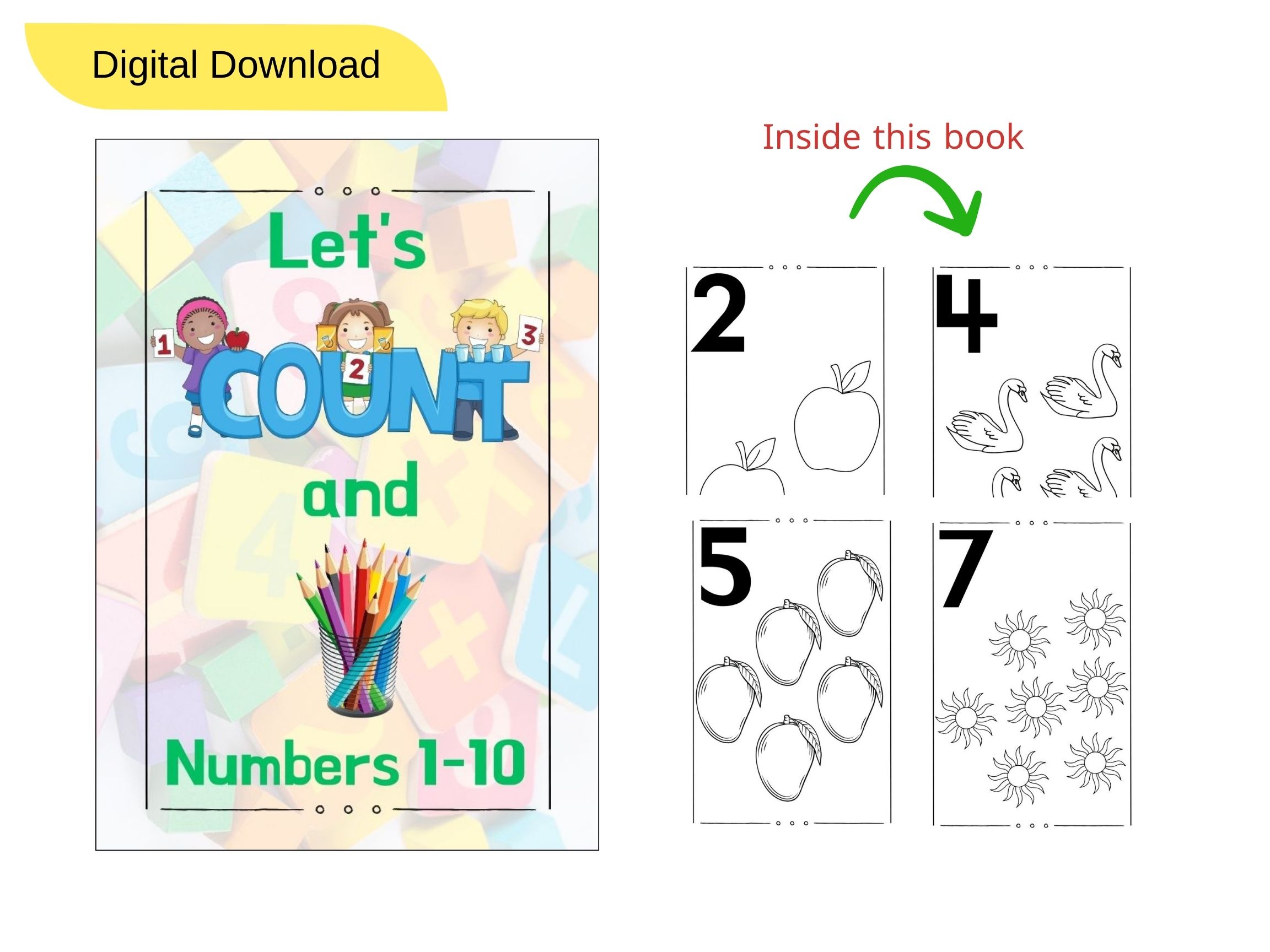 FREE! Printable Numbers 1-10 Count and Colour Activity Workbook