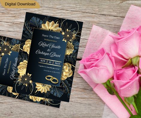 Gold and black Minimalistic Wedding invitation Card Design 