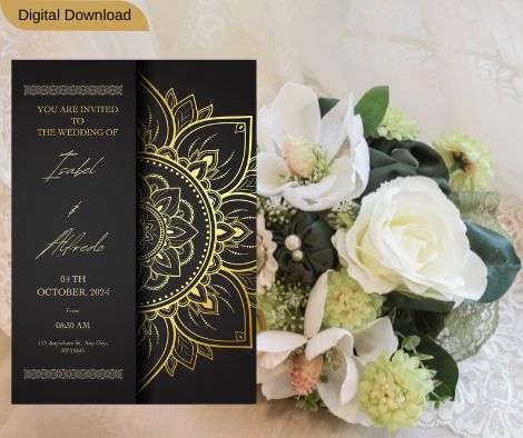 Gold and Black wedding invitation card design