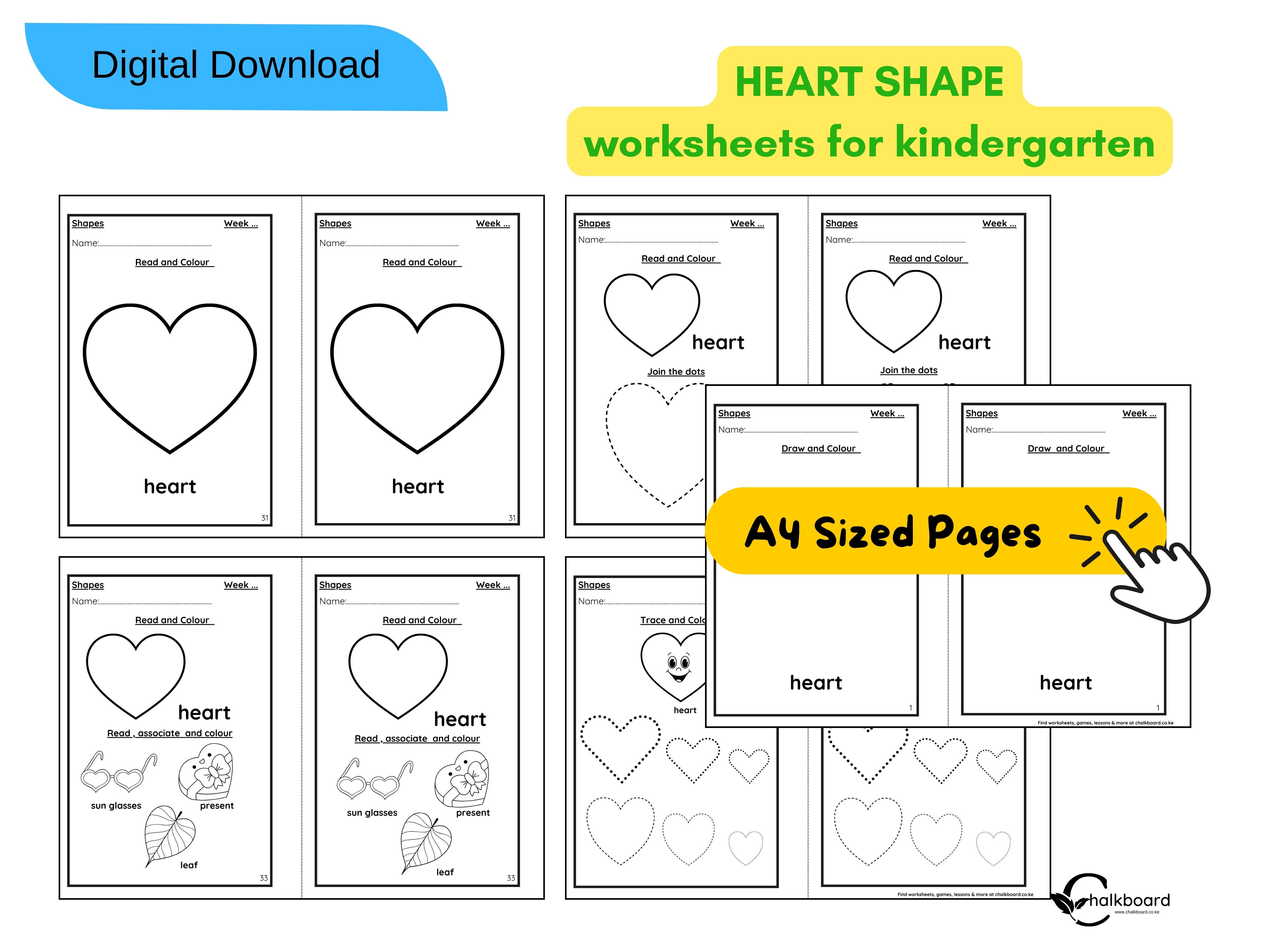 HEART SHAPE KINDERGARTEN WORKSHEETS | PDF PRINTABLE