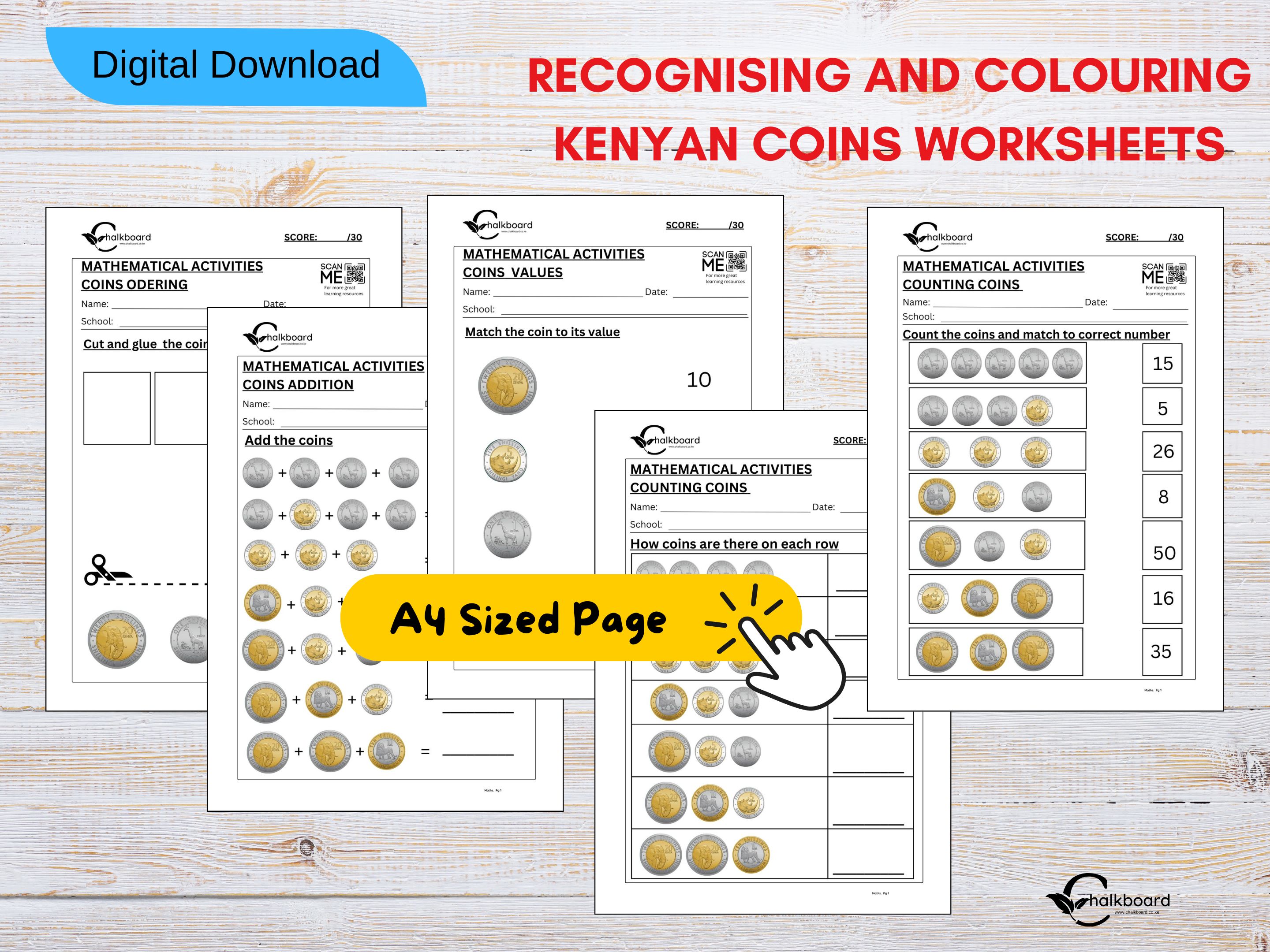 Kenyan money- counting coins pdf worksheets | printable 