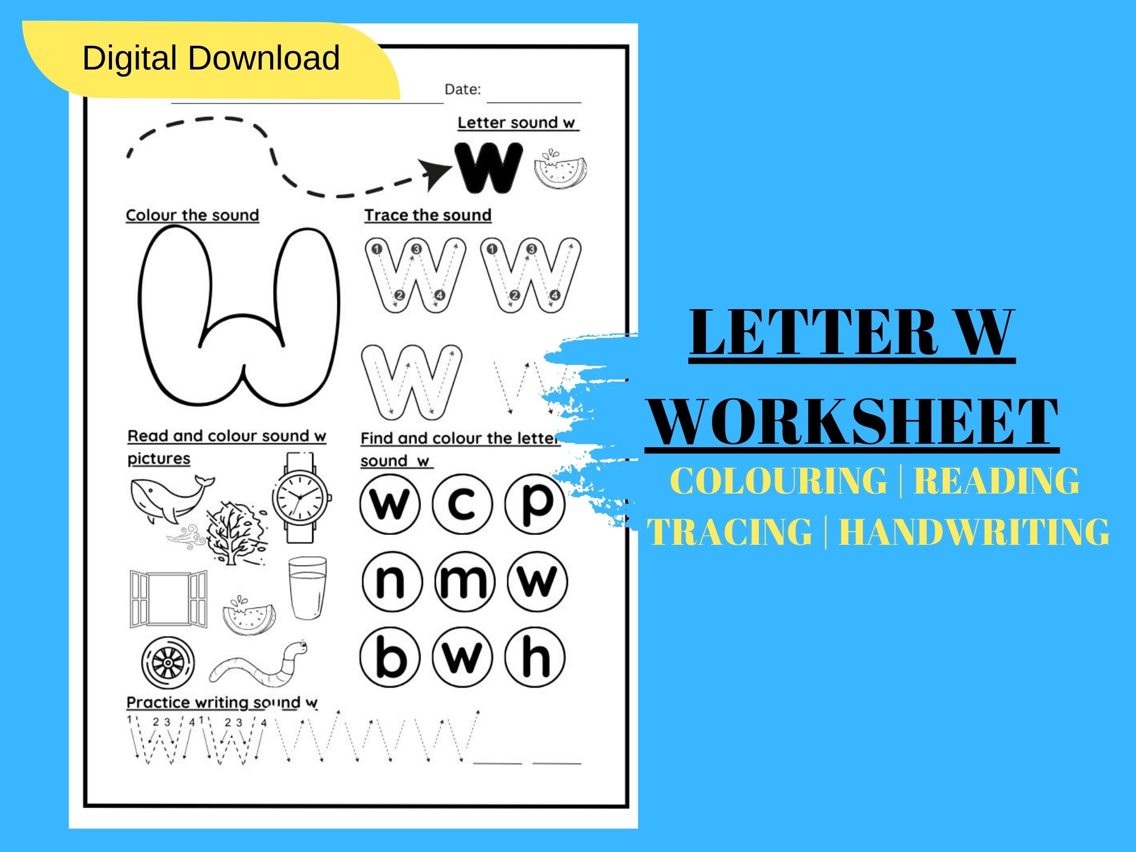 LETTER SOUND W TRACING AND COLOURING KINDERGARTEN WORKSHEET