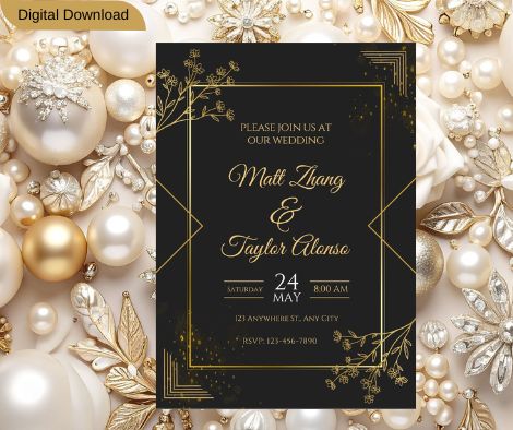 Luxurious Gold and Black wedding invitation card design