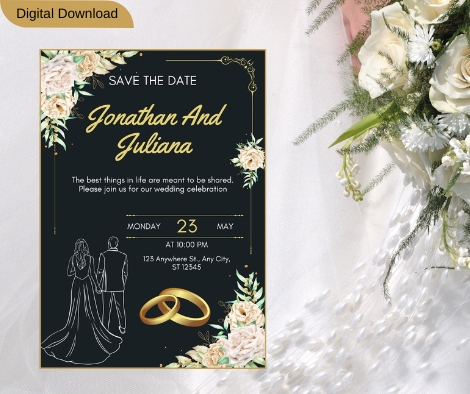 Luxury Black Wedding invitation Card  Design