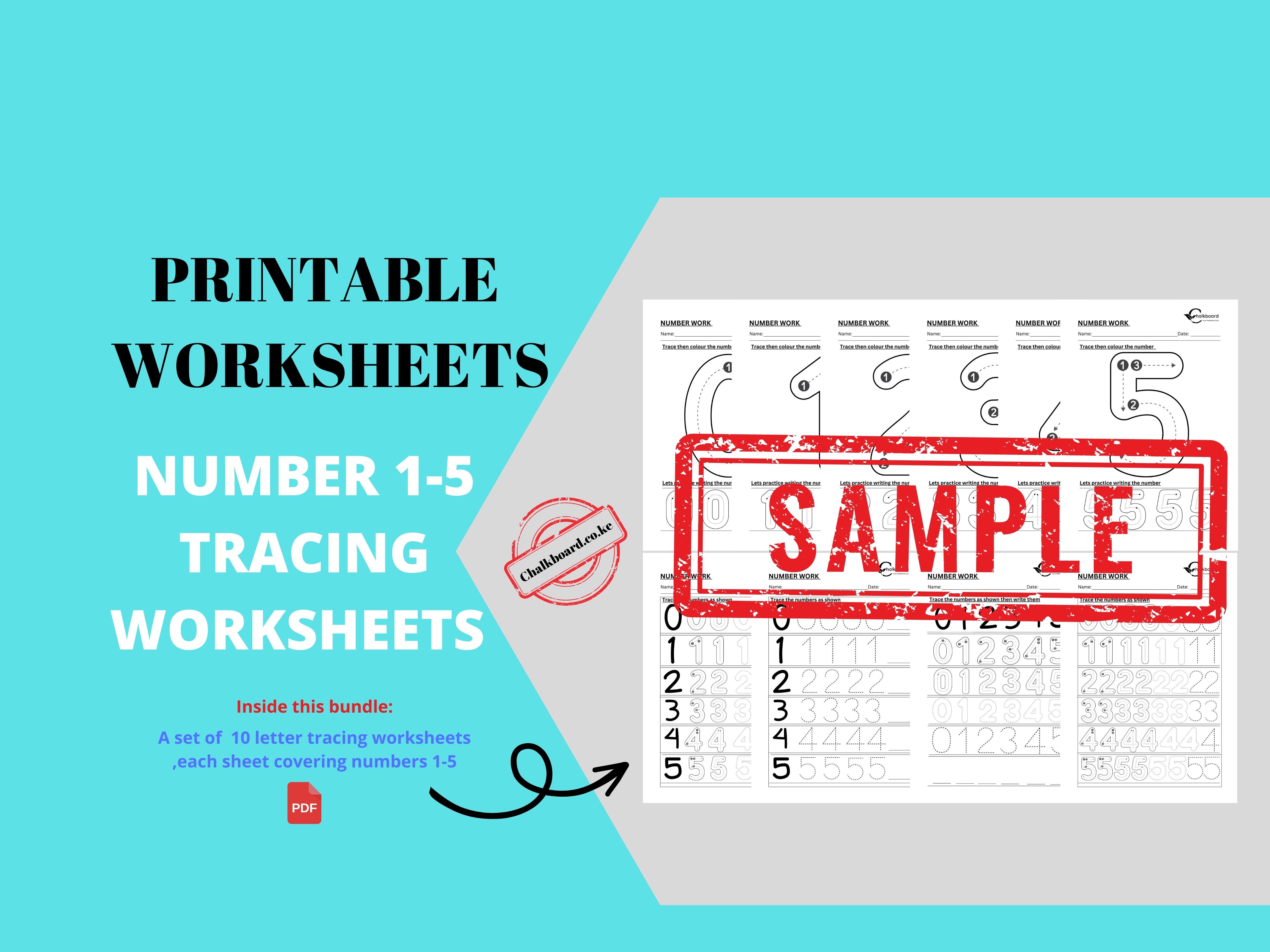 NUMBER TRACING WORKSHEETS 1-5 FOR KINDERGARTEN