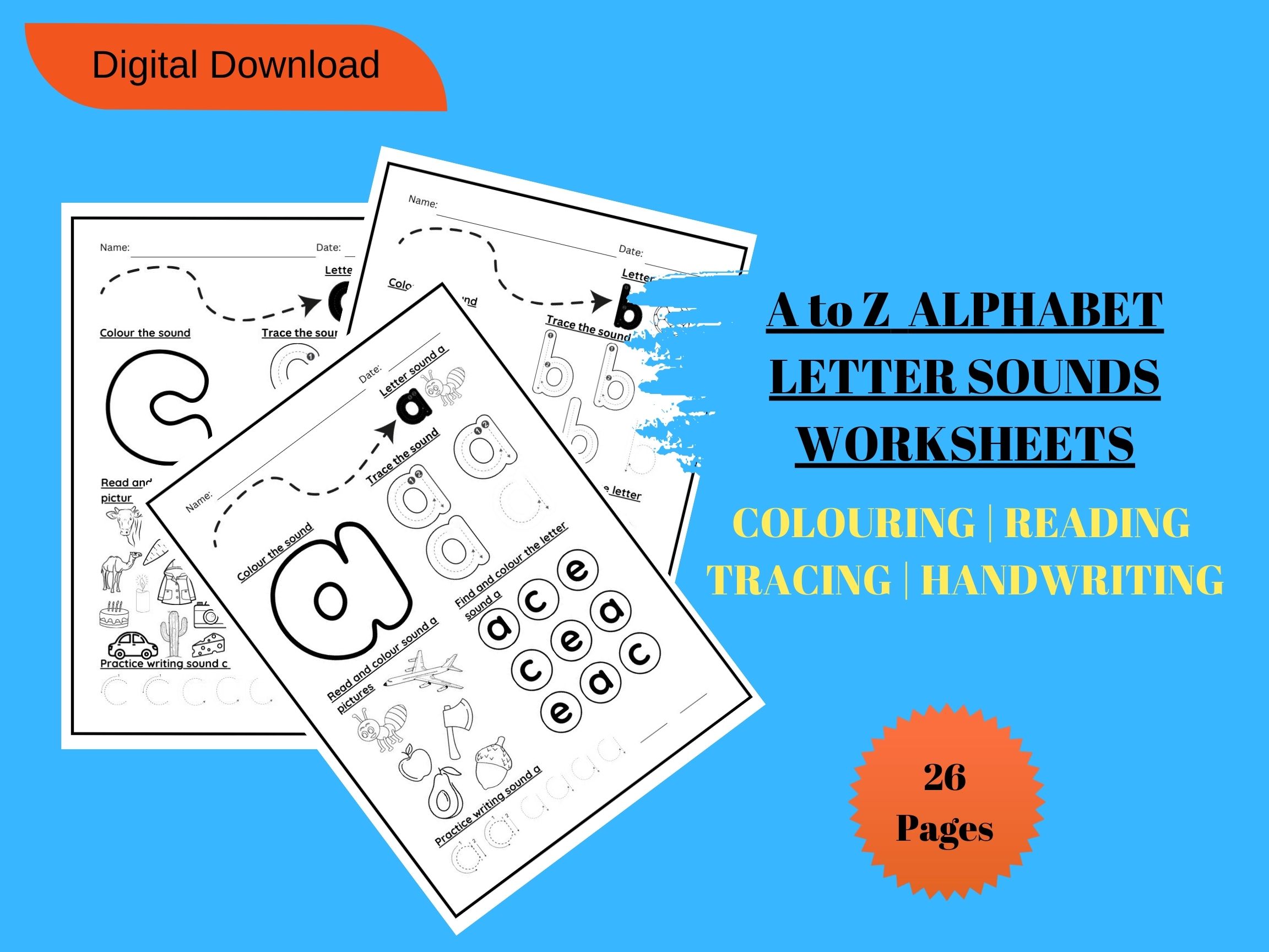 PRINTABLE ALPHABET LETTER SOUND TRACING AND COLOURING PAGES FOR KINDERGARTEN