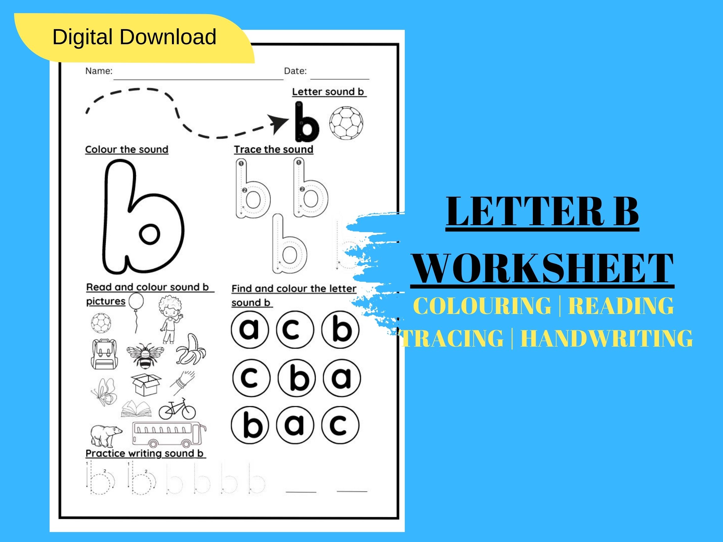 PRINTABLE LETTER B SOUND TRACING AND COLOURING KINDERGARTEN WORKSHEET