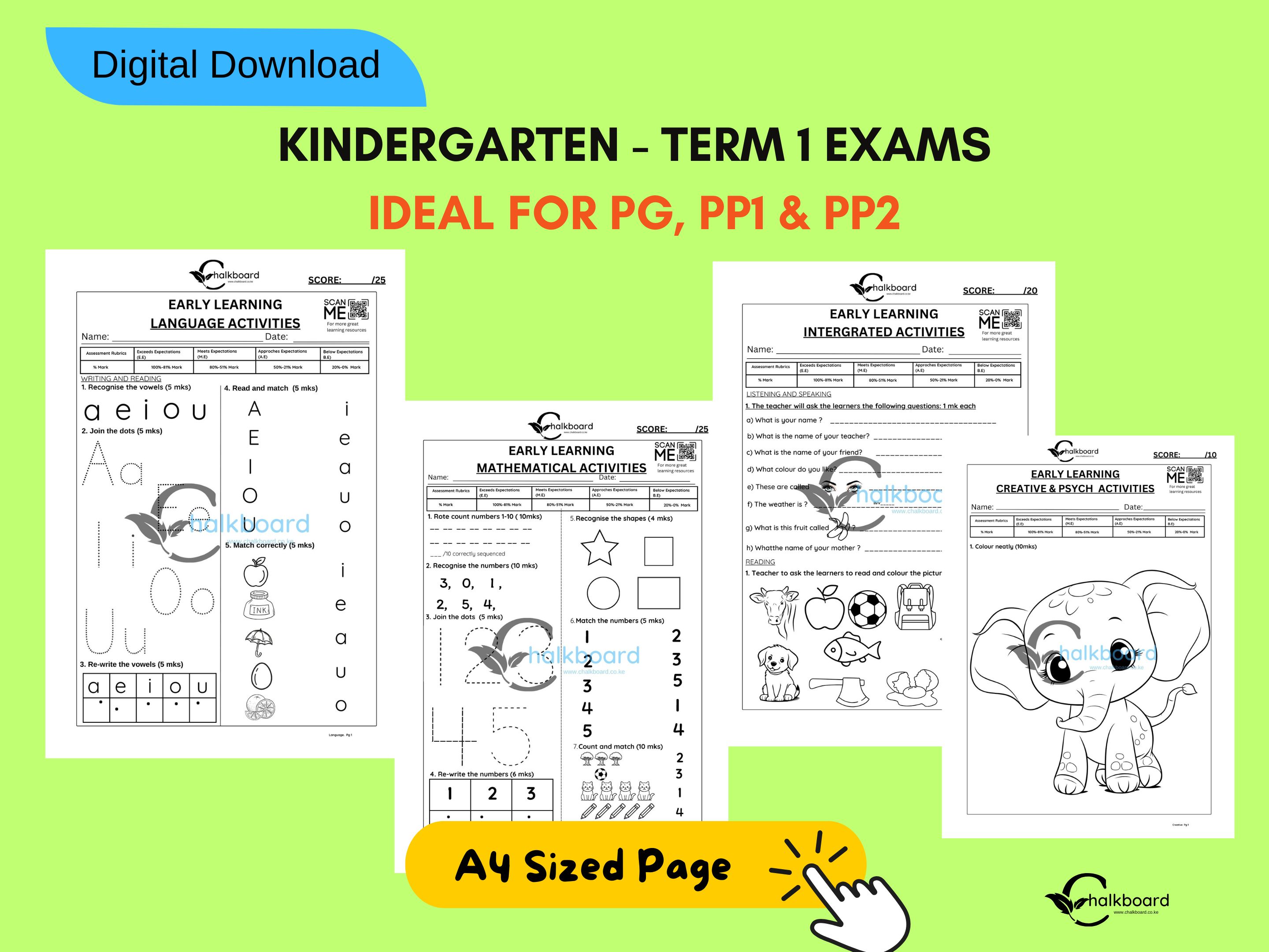 Ready-to-use CBC Playgroup (PG), PP1 (Pre-Primary 1) , PP2 (Pre-Primary 2) exams