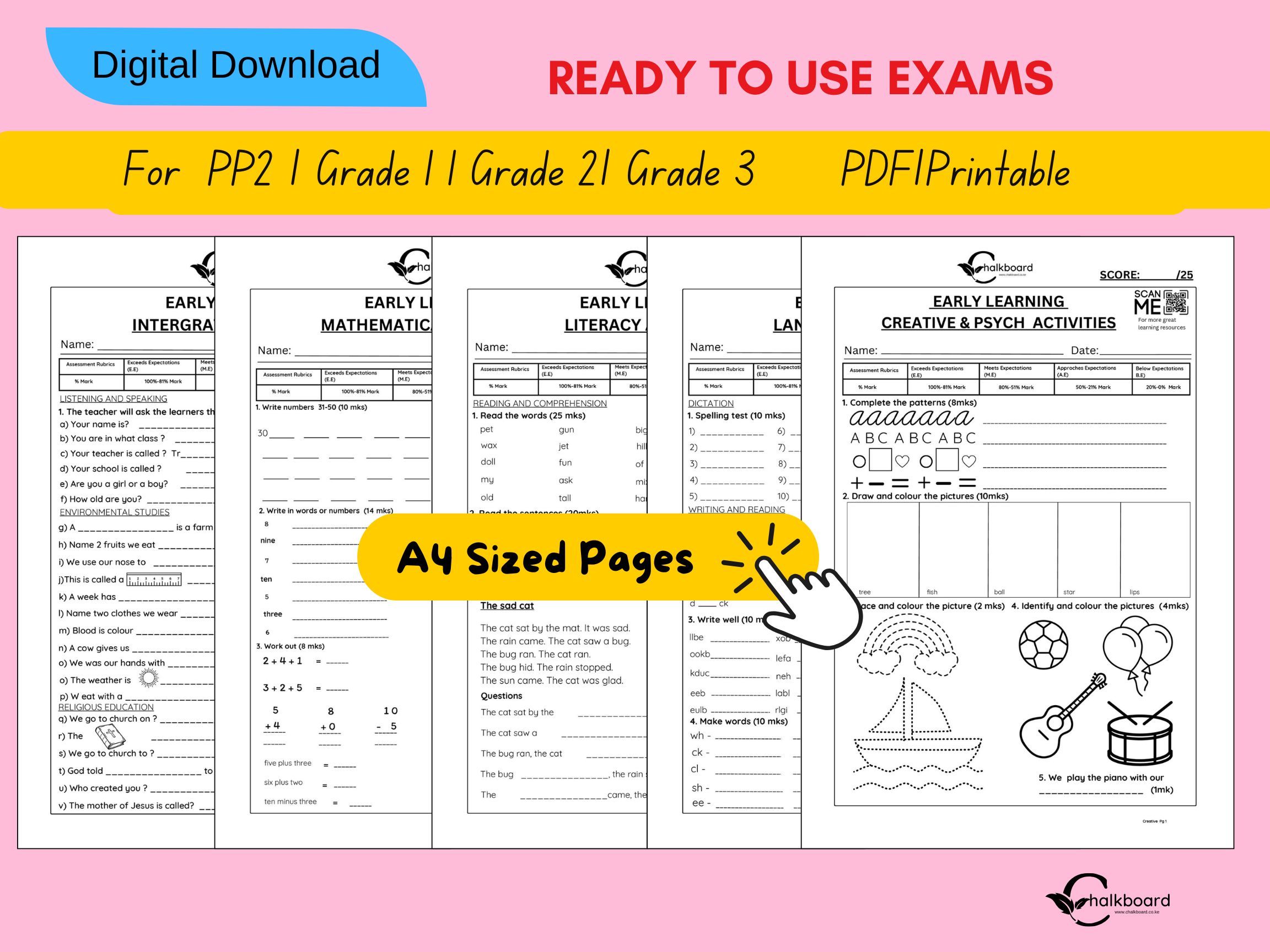 Ready to use early learning exams