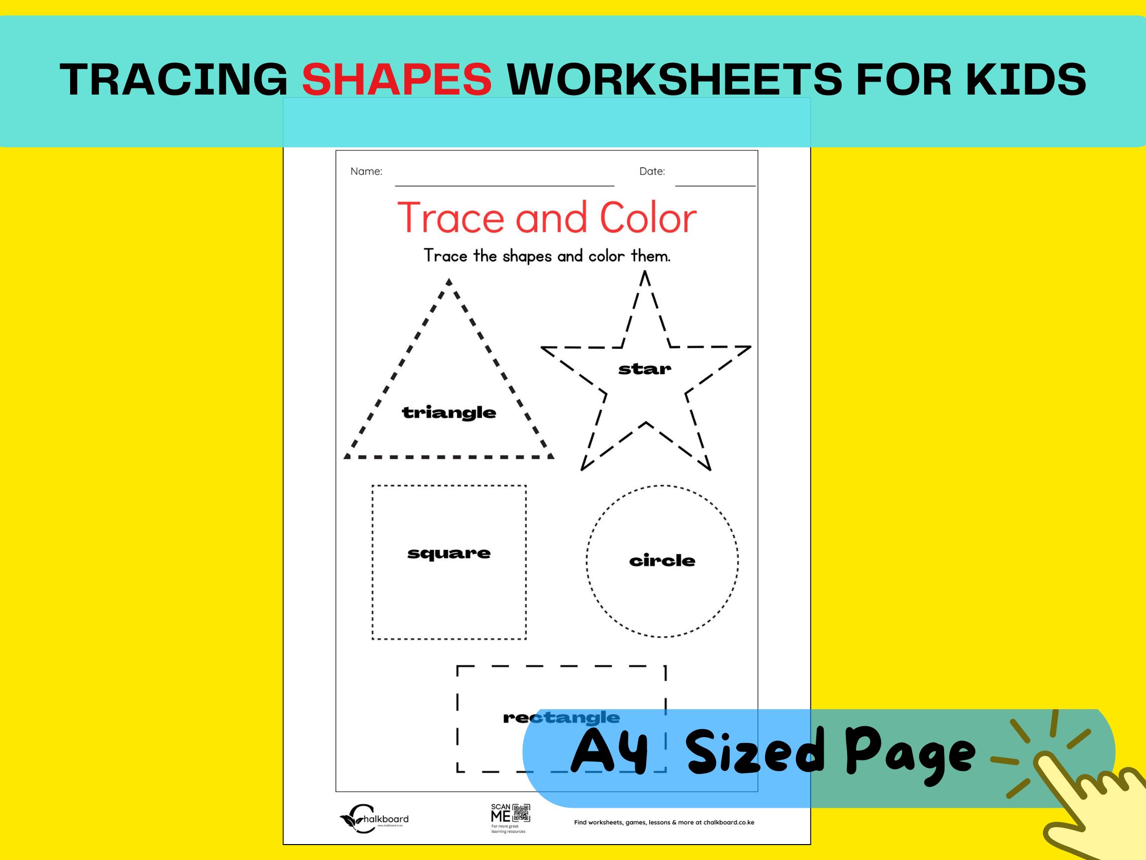 Shapes and their names - Trace & Color PDF printable worksheet 