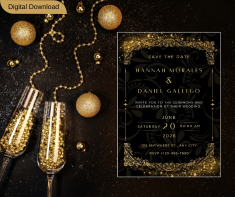  Special and Unique Black and Gold Wedding Invitation Card Design