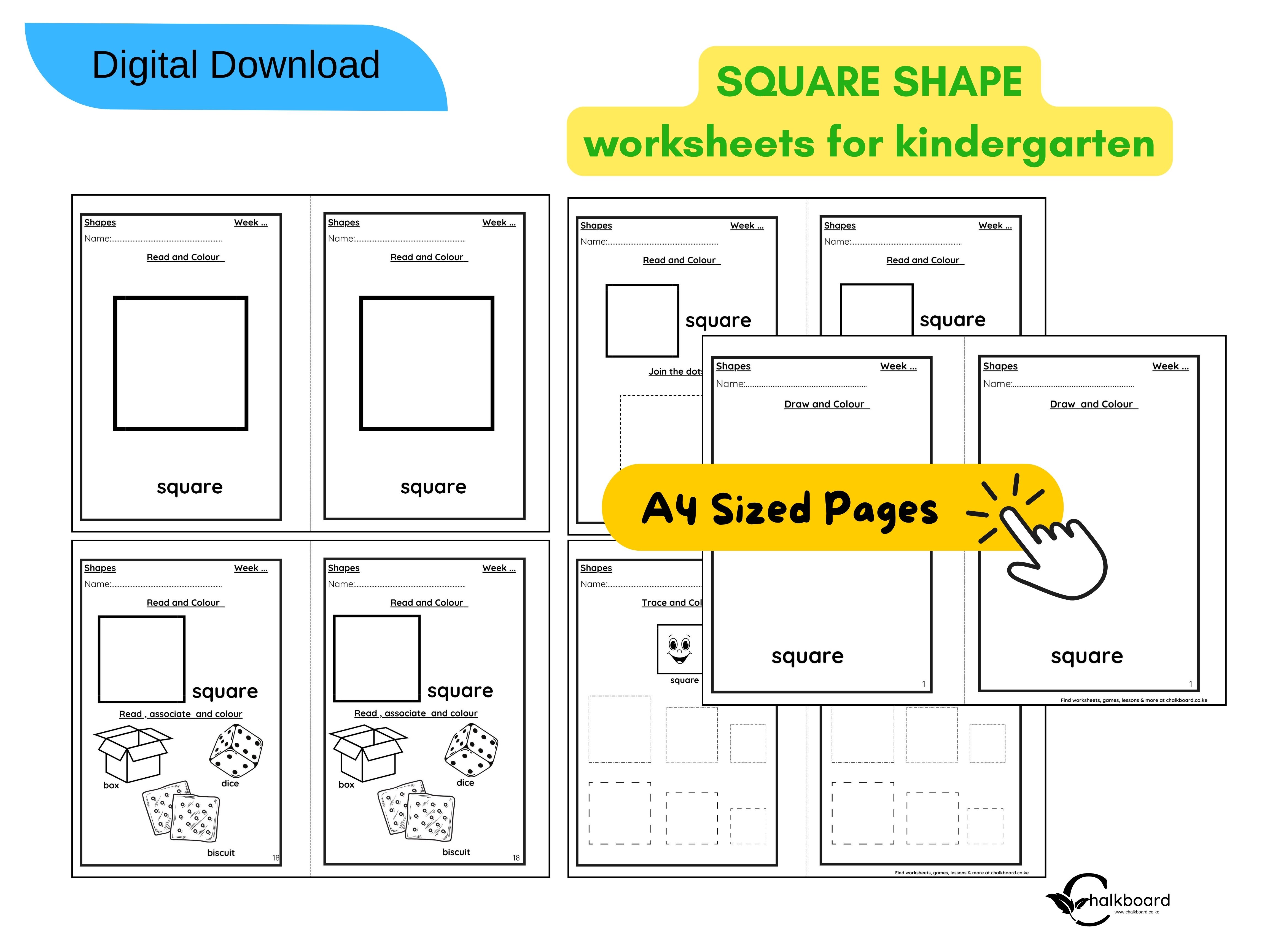 SQUARE SHAPE KINDERGARTEN WORKSHEETS | PDF PRINTABLE