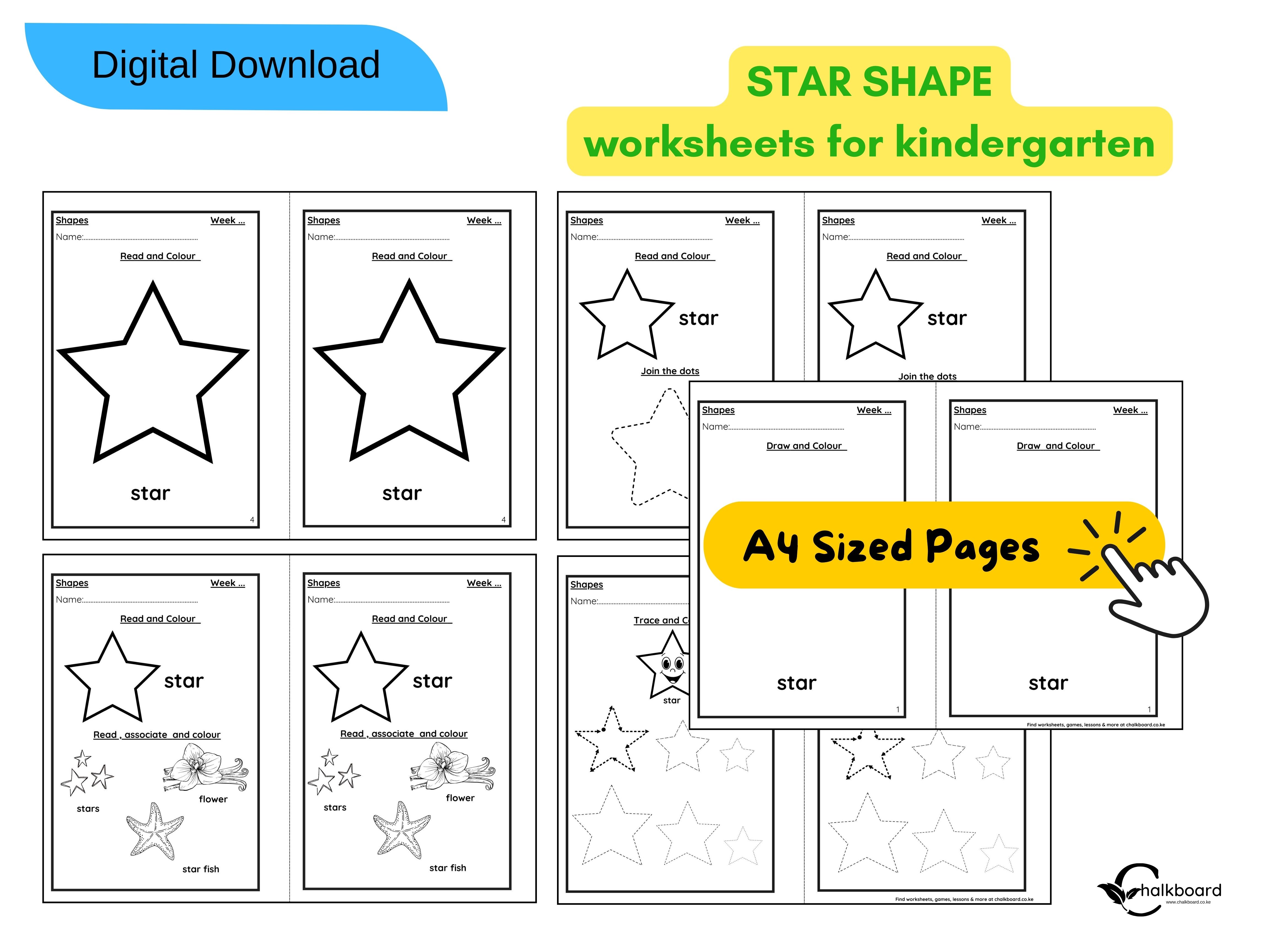 STAR SHAPE KINDERGARTEN WORKSHEETS | PDF PRINTABLE