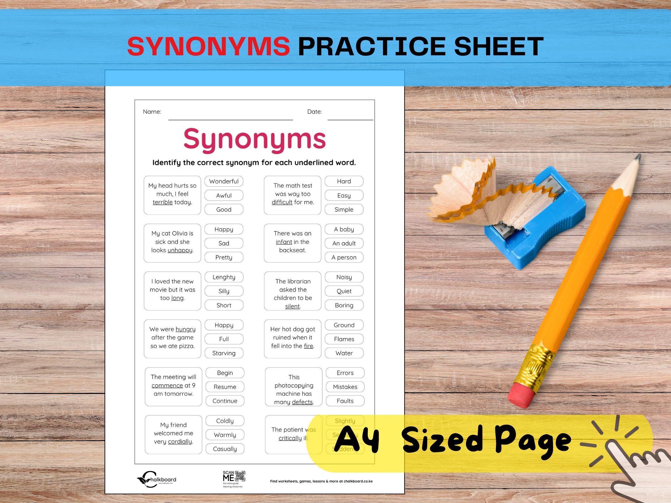 Synonyms in English - PDF practice sheet