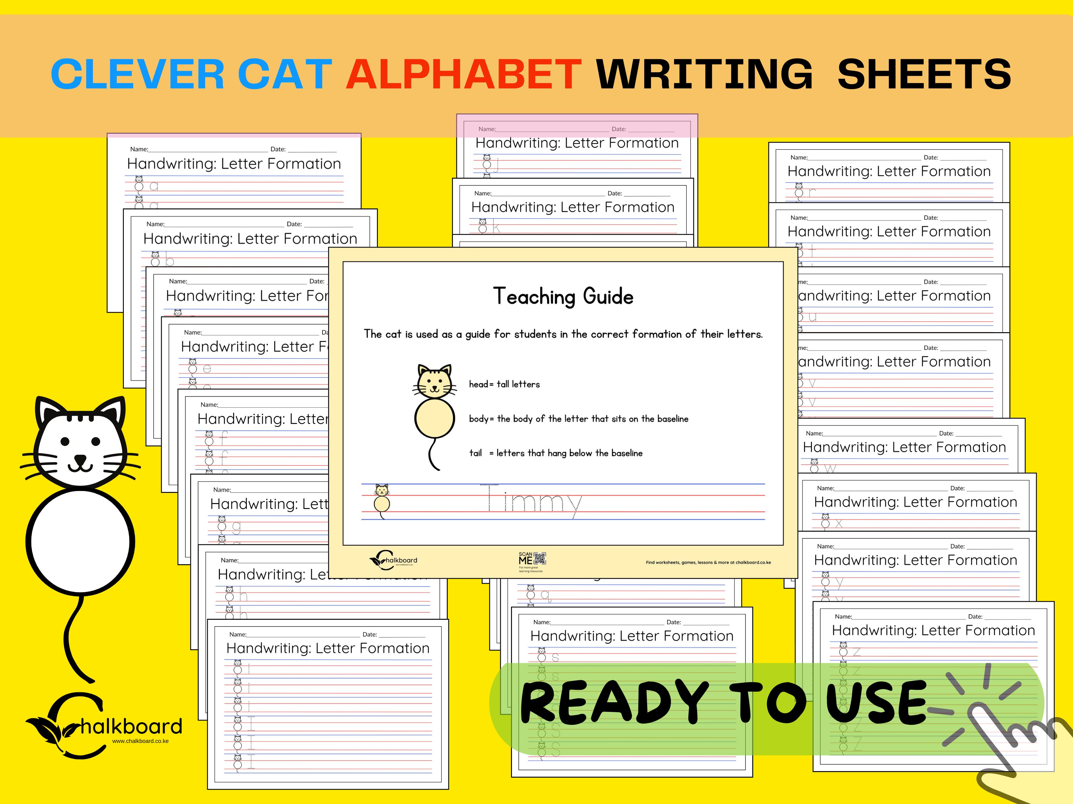 The clever Cat - alphabet writing sheets for kindergarten | PDF
