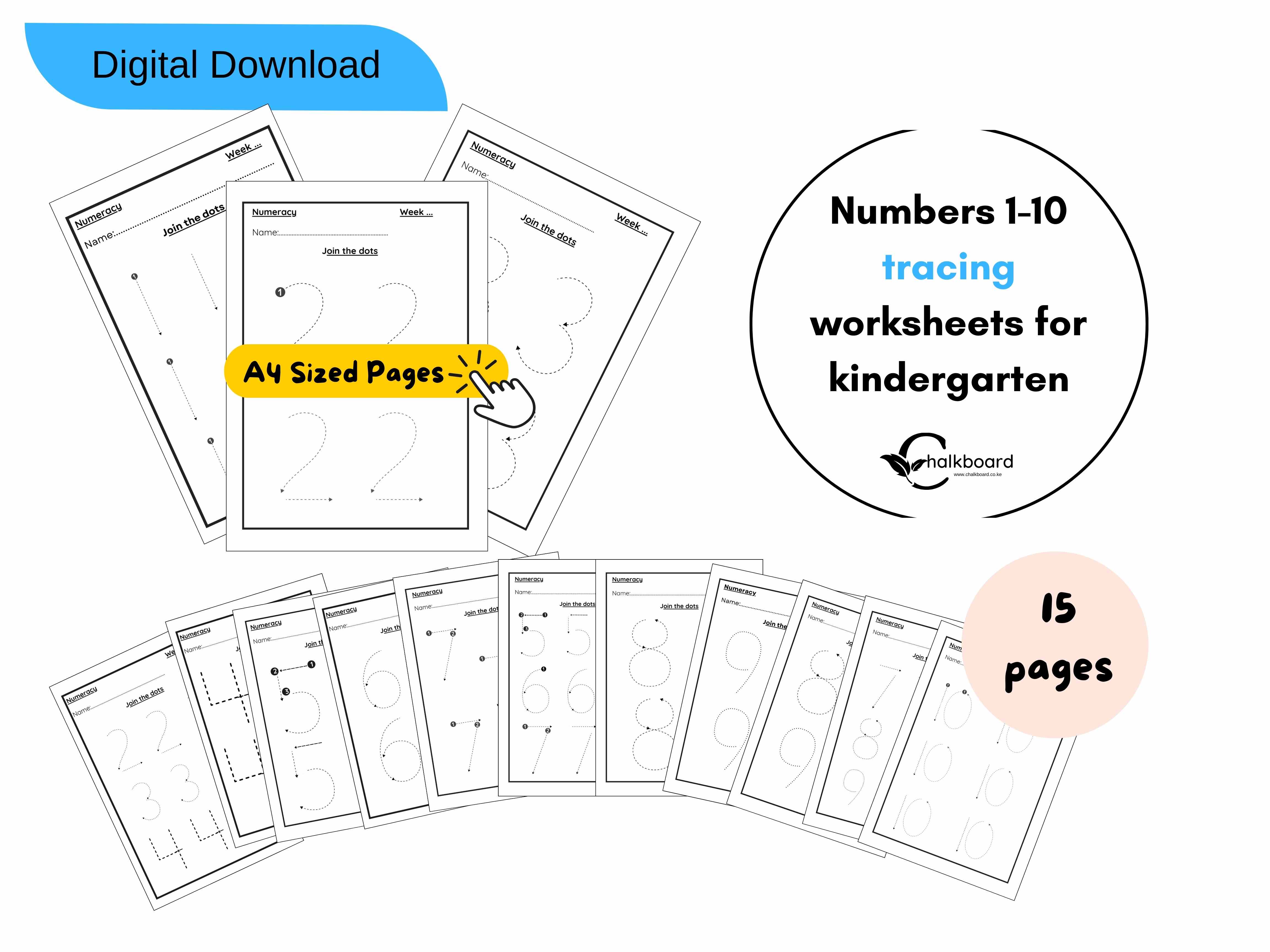 tracing number 1-10 kindergarten worksheets | pdf