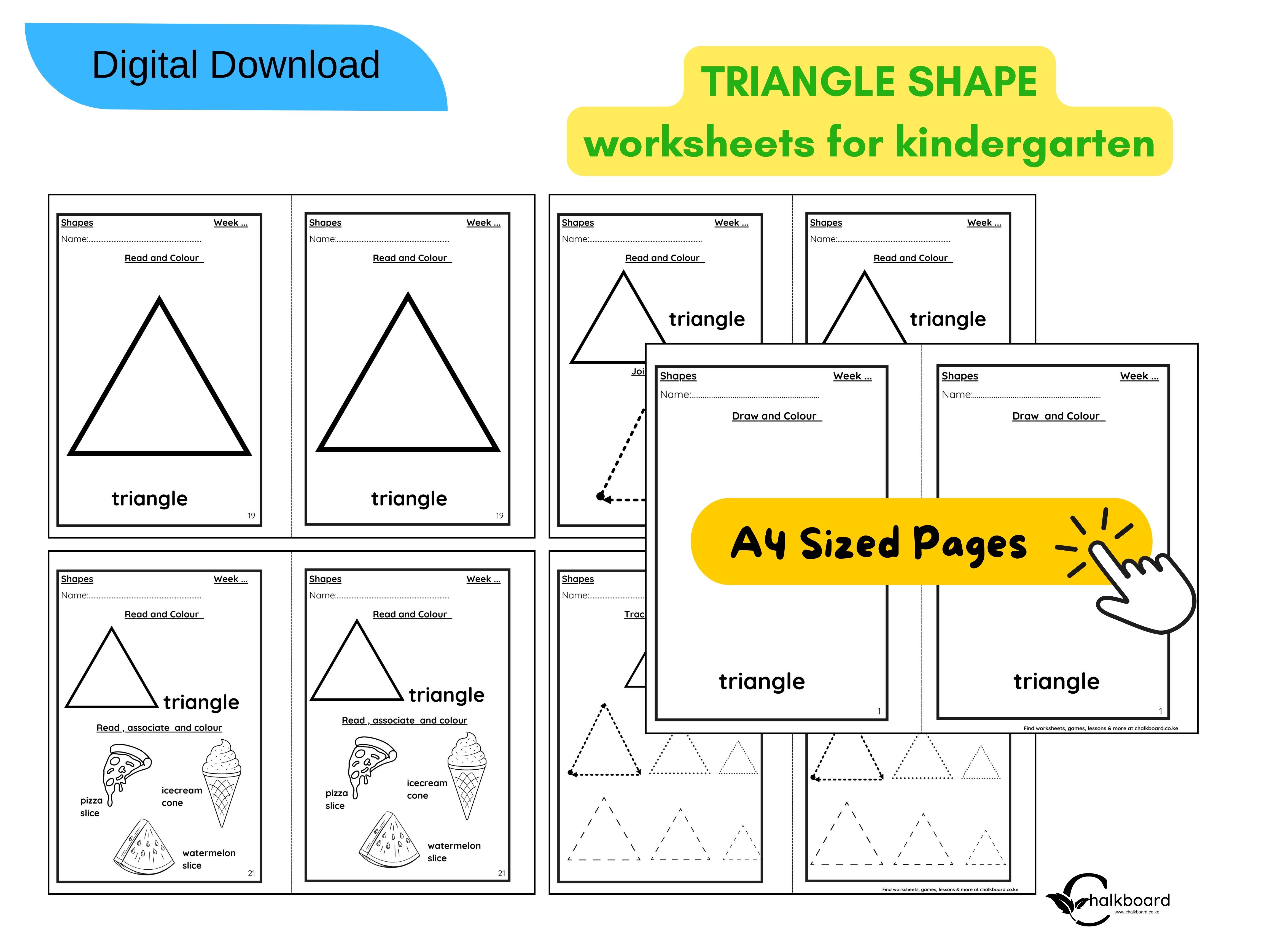 TRIANGLE SHAPE KINDERGARTEN WORKSHEETS | PDF PRINTABLE